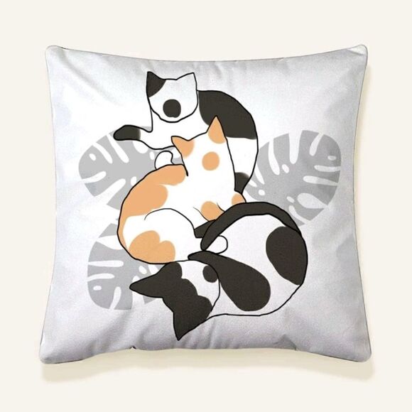 Cat Plant Print Design Accent Pillow Cover - Picture 1 of 5